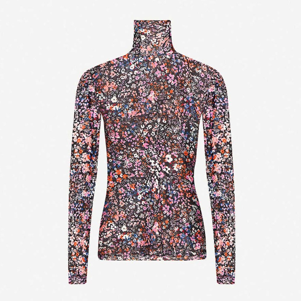 NWT  MAJE Floral-Print Mesh Long Sleeves Top 1/S - Picture 4 of 4